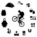 Group of backpackers, women and men with disabilities. Set of black silhouettes on a white isolated background Royalty Free Stock Photo