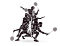 Group of Badminton players action cartoon graphic