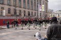 Bagpipers march in St. Patrick`s Day parade Royalty Free Stock Photo