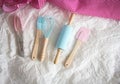 Group of baking set put on background.there are Silicone Spatula,Silicone Brush,Egg Whisk