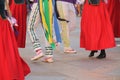 Group of Basque folk dancers performing in a vibrant outdoor festival