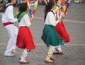 Group of Basque people performing a traditional folk dance at an outdoor festival in Bilbao, Spain. Royalty Free Stock Photo