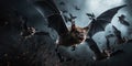 Group of bats flying through the air, suitable for Halloween themes Royalty Free Stock Photo