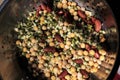 Group of beans. Collection of legumes green peas, green mung beans, Red Kidney, Dry peas in a bowl.