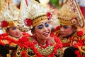 Group of beautiful Balinese children dancers in traditional costumes