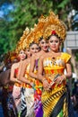 Group of beautiful Balinese women dancers in traditional costumes