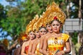Group of beautiful Balinese women dancers in traditional costumes