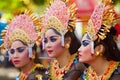 Group of beautiful Balinese women dancers in traditional costumes