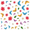 group of beautiful butterflies flying and flowers pattern Royalty Free Stock Photo