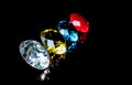 Group beautiful diamond at blue red yellow and clear Royalty Free Stock Photo