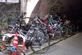 A group of bicycles left untidy