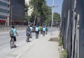 Group of bicycles on the roadside