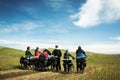 Group of bicyclists going on road Royalty Free Stock Photo