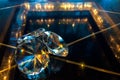 Group of Big Diamonds Shining on Reflection Black Glass Table at The Corner used as Template Royalty Free Stock Photo