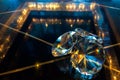 Group of Big Diamonds Shining on Reflection Black Glass Table at The Corner used as Template Royalty Free Stock Photo