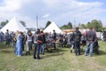 Group of bikers men and women having lunch during bikers rally. Kyiv Ukraine Royalty Free Stock Photo