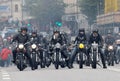Group of bikers on old fashioned motorcycles Royalty Free Stock Photo