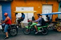 A group of bikes crowed the streets of Trinidad, Cuba.