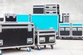 Flight cases on a concrete floor Royalty Free Stock Photo