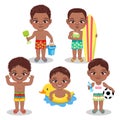 Group of black boys playing at the beach on summer holidays vector Royalty Free Stock Photo