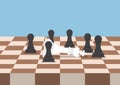 Group of black chess pawns defeat the white king