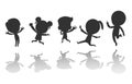 Group of black children silhouette jumping, Child silhouettes dancing, Kids silhouettes jumping on white background Vector Royalty Free Stock Photo