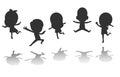 Group of black children silhouette jumping, Child silhouettes dancing, Kids silhouettes jumping on white background Vector Royalty Free Stock Photo