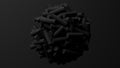 Group of black cylinders, black background. Abstract monochrome illustration, 3d render