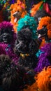 A group of black poodles with colorful hats Royalty Free Stock Photo