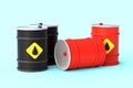 Group of black and red metal barrels for crude oil storage, 3d render Royalty Free Stock Photo