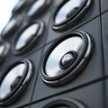 Group of black and silver loudspeaker. 3D illustration Royalty Free Stock Photo