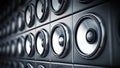 Group of black and silver loudspeaker. 3D illustration Royalty Free Stock Photo