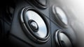 Group of black and silver loudspeaker. 3D illustration Royalty Free Stock Photo