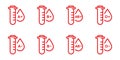 Group of Blood in Test Glass Tube Red Line Icon. Positive and Negative O, A, B, AB Types of Blood Sign Set. Sample of