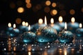 A group of blue candles sitting on top of a table. Kwanzaa celebration decor.