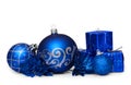 Group of blue christmas balls isolated on white background