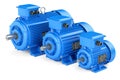 Group of blue electric industrial motors.