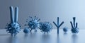 Group of blue, fuzzy looking viruses are arranged in a row. The objects are all different shapes and sizes Royalty Free Stock Photo