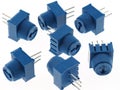 A group of blue potentiometers Royalty Free Stock Photo