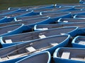 Group of blue rowboat at river Royalty Free Stock Photo