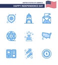 Group of 9 Blues Set for Independence day of United States of America such as award; american; envelope; video; movis Royalty Free Stock Photo