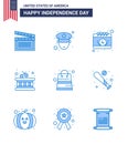 Group of 9 Blues Set for Independence day of United States of America such as shop; money; calendar; bag; instrument Royalty Free Stock Photo