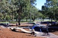 Group of BMX cyclists biking in outdoor cycling public park