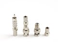 Group of BNC connectors used for coaxial cable.