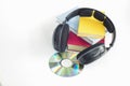 Group of books and headphones related to audio books with isolate Royalty Free Stock Photo