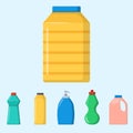 Bottles of household chemicals supplies cleaning housework liquid domestic fluid cleaner pack vector illustration. Royalty Free Stock Photo