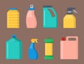 Bottles of household chemicals supplies cleaning housework liquid domestic fluid cleaner pack vector illustration. Royalty Free Stock Photo