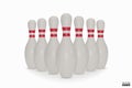 Group of bowling pins. Realistic bowling pins with red stripes isolated on white background. Bowling icon. Royalty Free Stock Photo