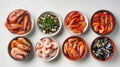 Group of Bowls Filled With Shrimp and Clams