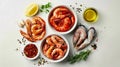 Group of Bowls Filled With Shrimp and Clams